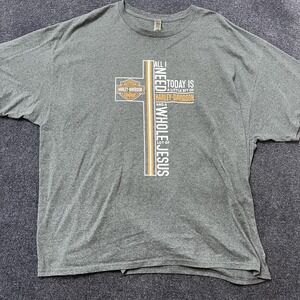 Harley-Davidson Shirt Mens 3XL Gray Cross Jesus Graphic Short Sleeve Gildan Tee